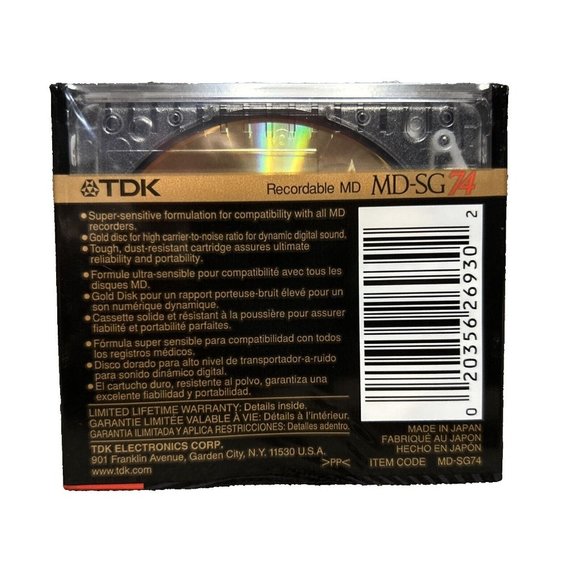 NEW Genuine TDK MD-SG 74 Minutes Recordable MD Blank Media Mini Disc Sealed - Picture 3 of 4